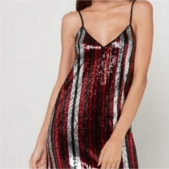 Bar III Striped Sequin Cocktail Party Slip Mini Dress - Picture 2 of 3